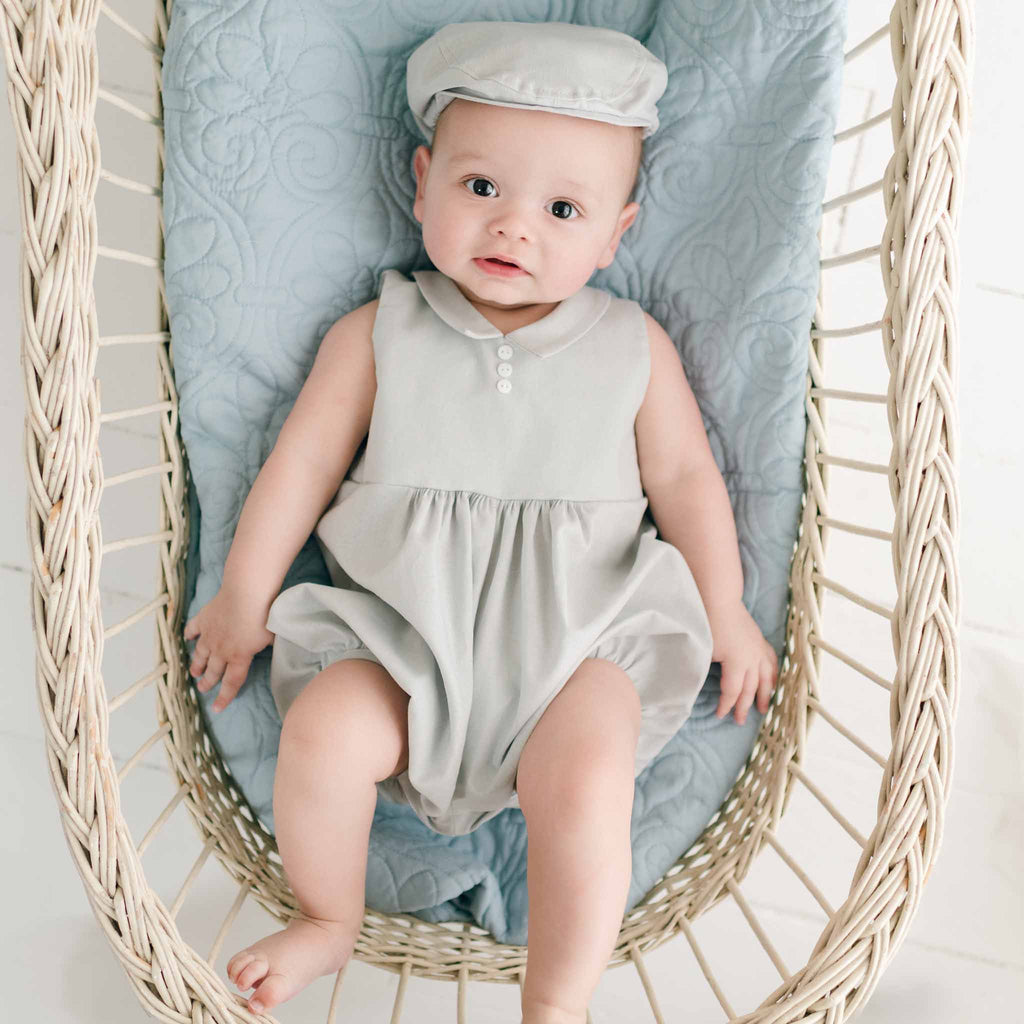 knee length dresses for ladies Grayson Linen Romper at Baby Beau & Belle