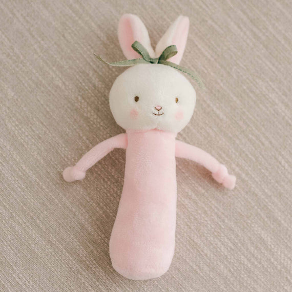 Natalie pink bunny chime rattle with bow