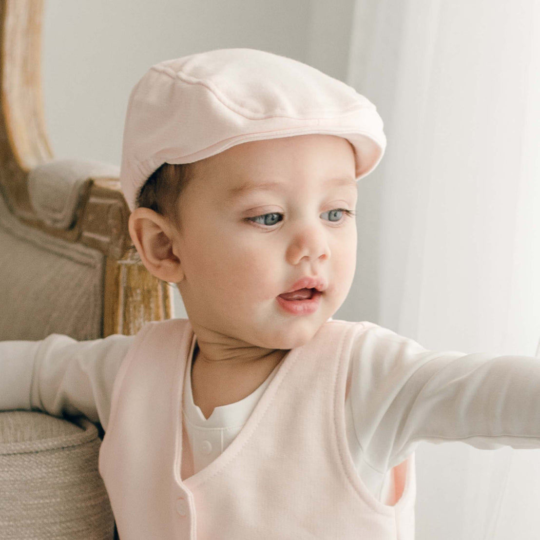 Baby boy blush cotton newsboy cap