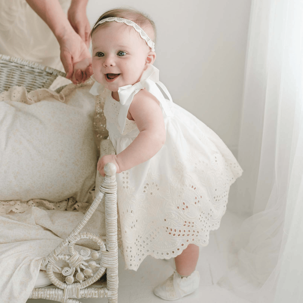 white infant dress Strasburg Children Daisy Flower The Ingrid dress is perfect style for any party Victoria Baptism Dress - Baby