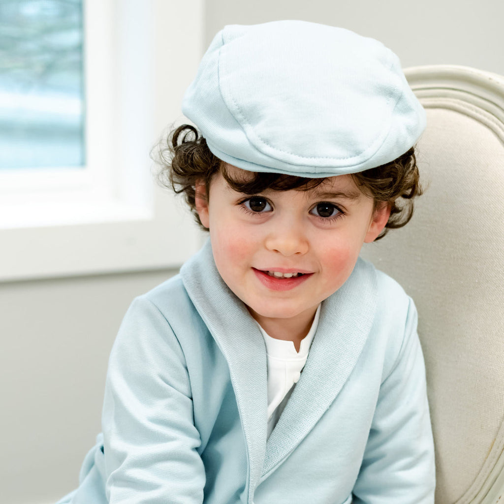 baby boy dress clothes Ezra Powder Blue 4-Piece Suit at Beau & Belle an ivory bodysuit Baby Boy Dress Clothes for