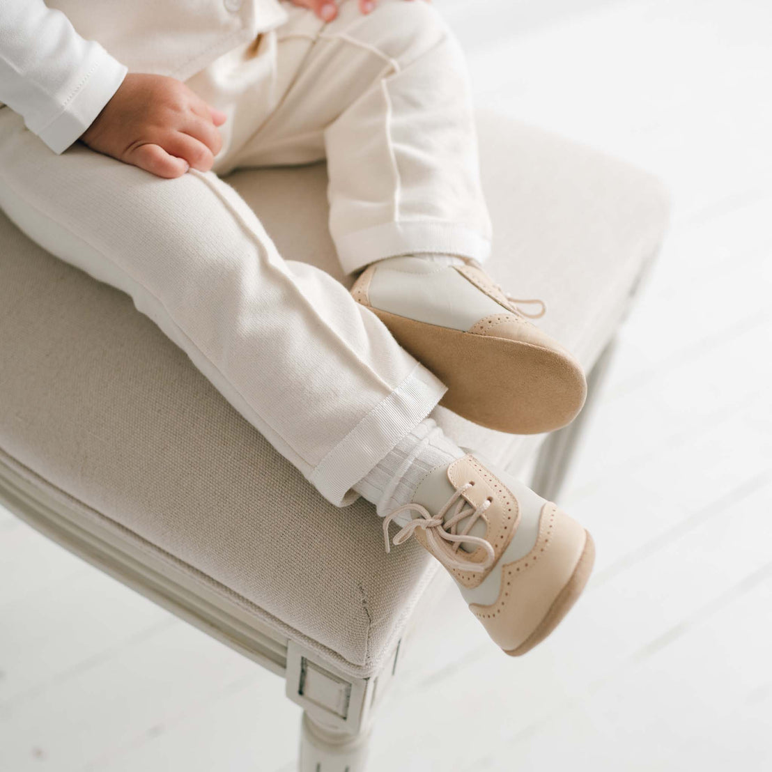 Beige & Ivory Wingtip Shoes