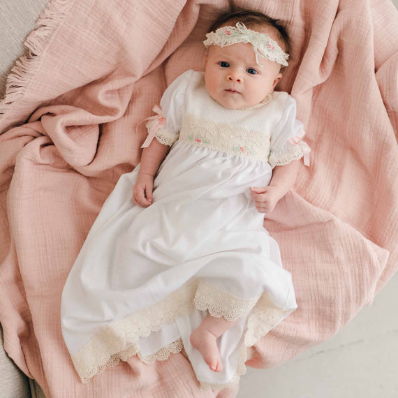 Chloe layette gown baby laying