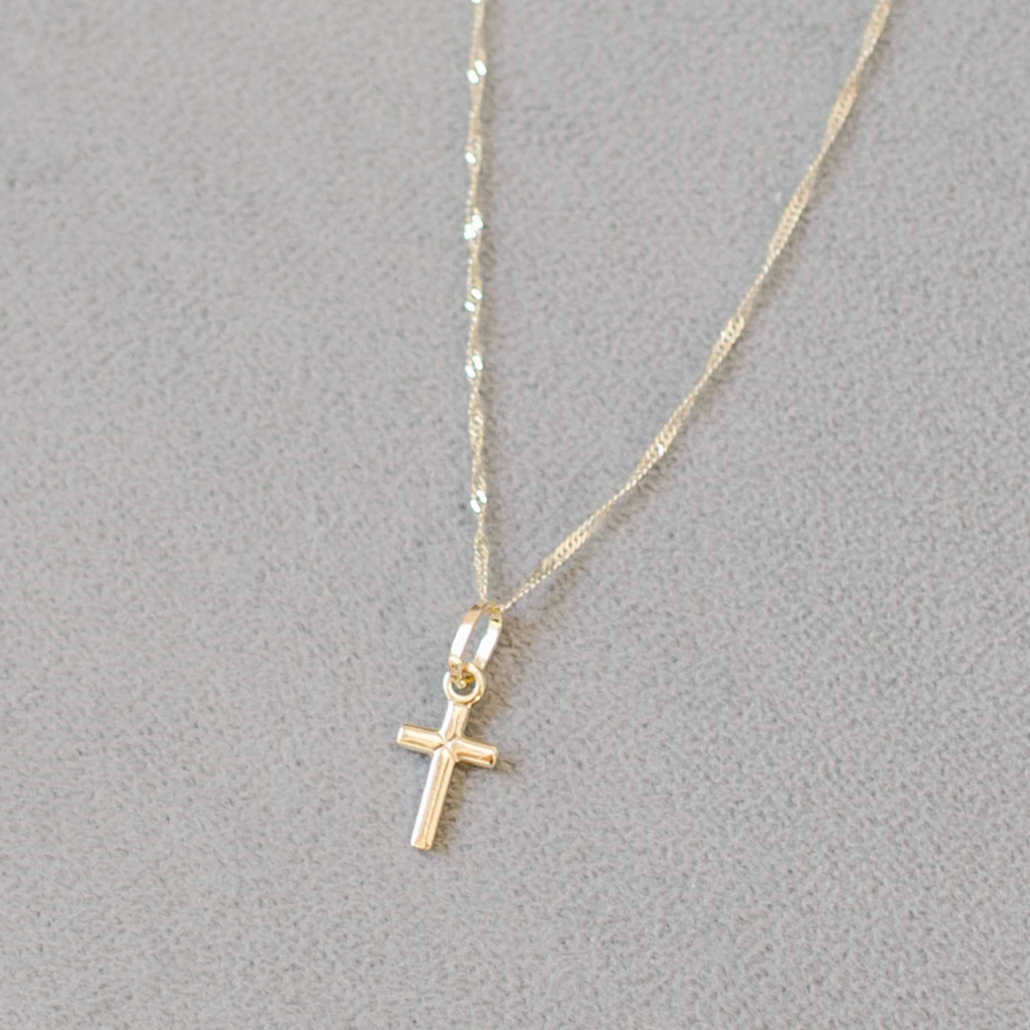 Figaro Chain Chain Necklace Childs Gold Cross 14k Gold Stick Cross