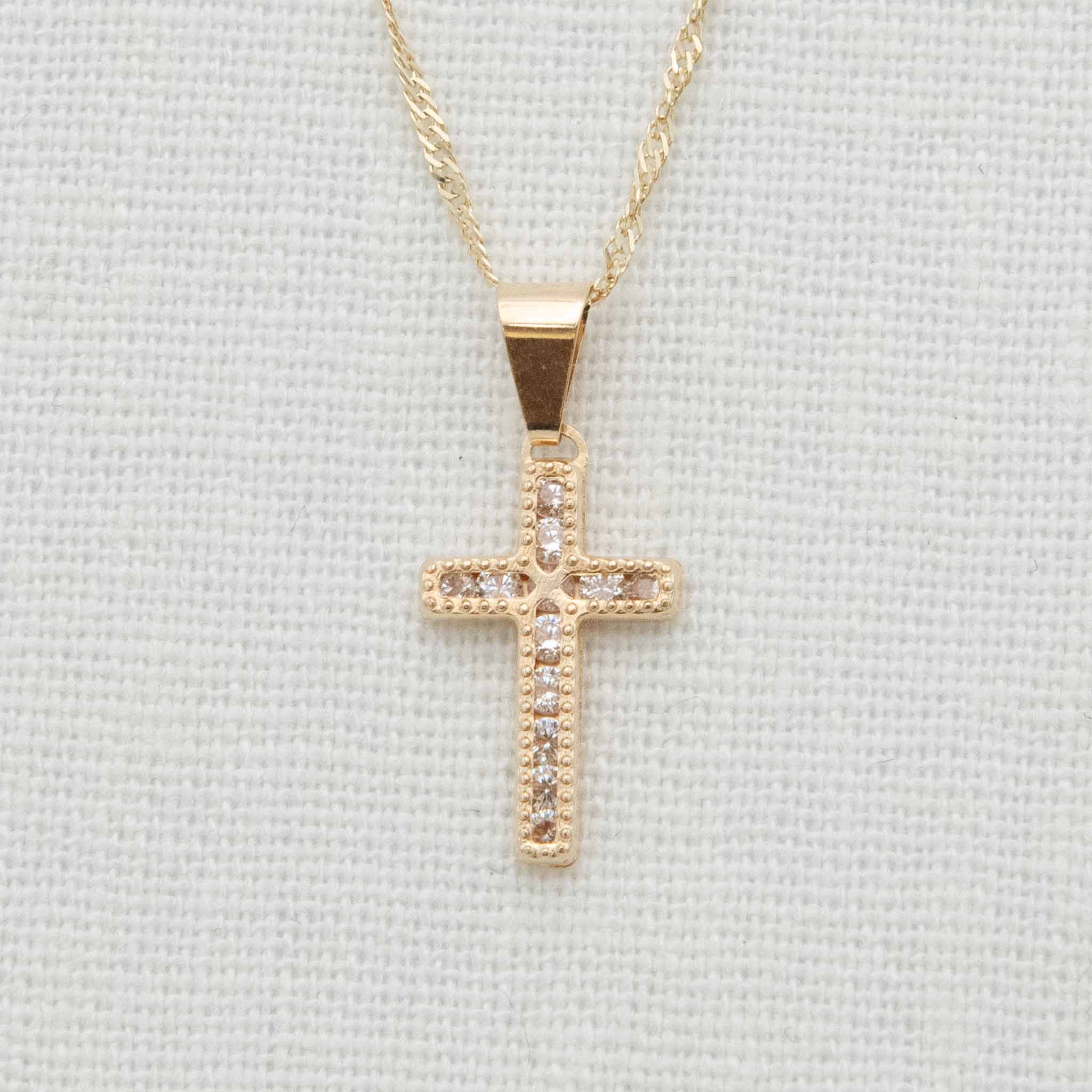 Gold Necklace Girls Diamond Cross Pearl Necklace Baby Girl Diamond