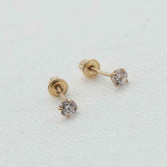 Gold post earrings with clear crystal stones