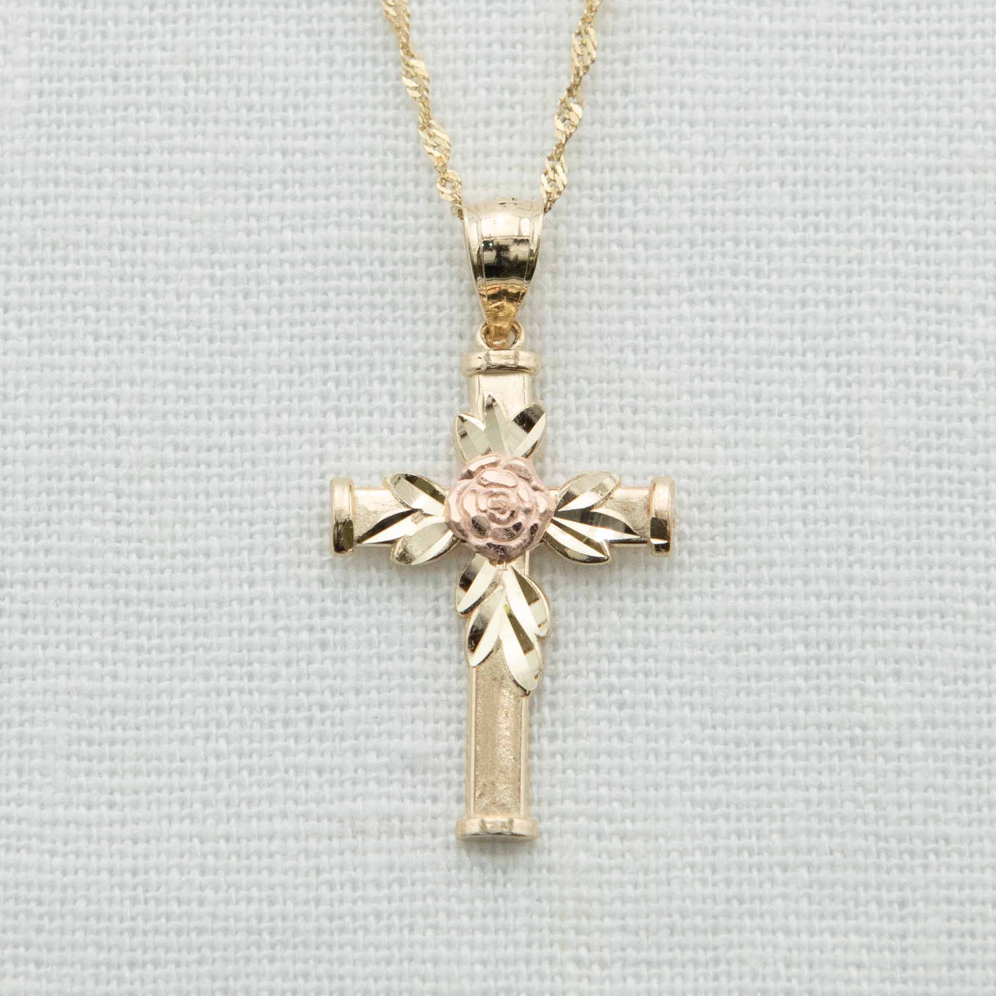 Baby Jewelry - 14k Gold Rose Cross With Chain – Baby Beau and Belle