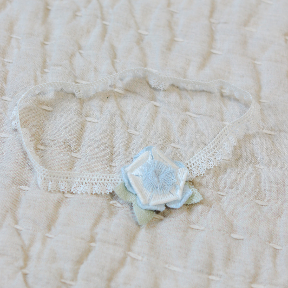 Petite Fleur Blue Linen Flower Headband