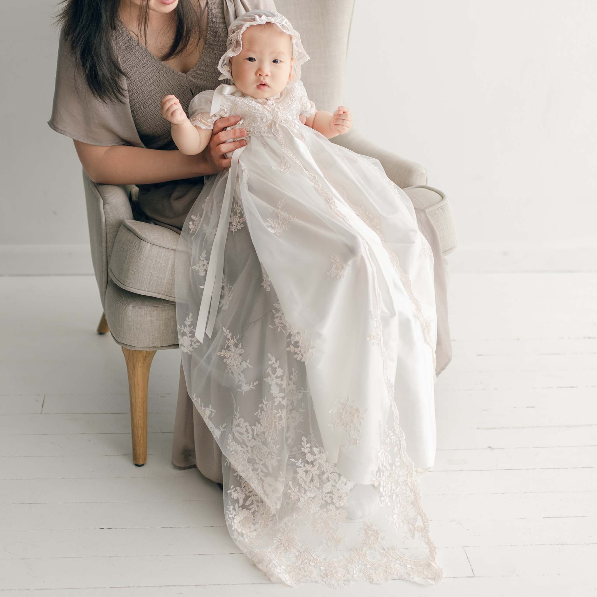 Kristina Christening Gown & Bonnet at Baby Beau & Belle Kristina Christening Gown & Bonnet at Baby Beau & Belle