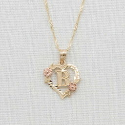 14k Gold Initial Heart Charm with Chain