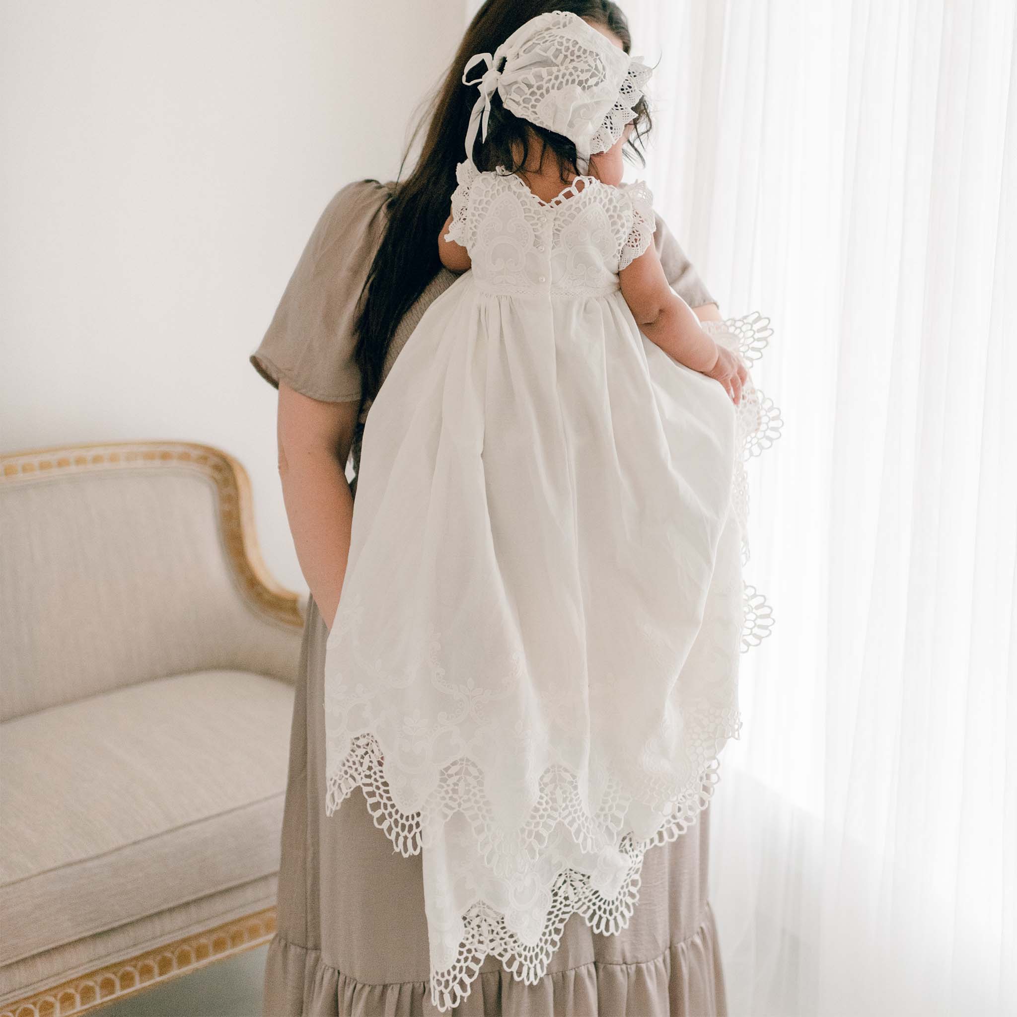 Lily Christening Gown & Bonnet at Baby Beau & Belle Lily Christening Gown & Bonnet at Baby Beau & Belle