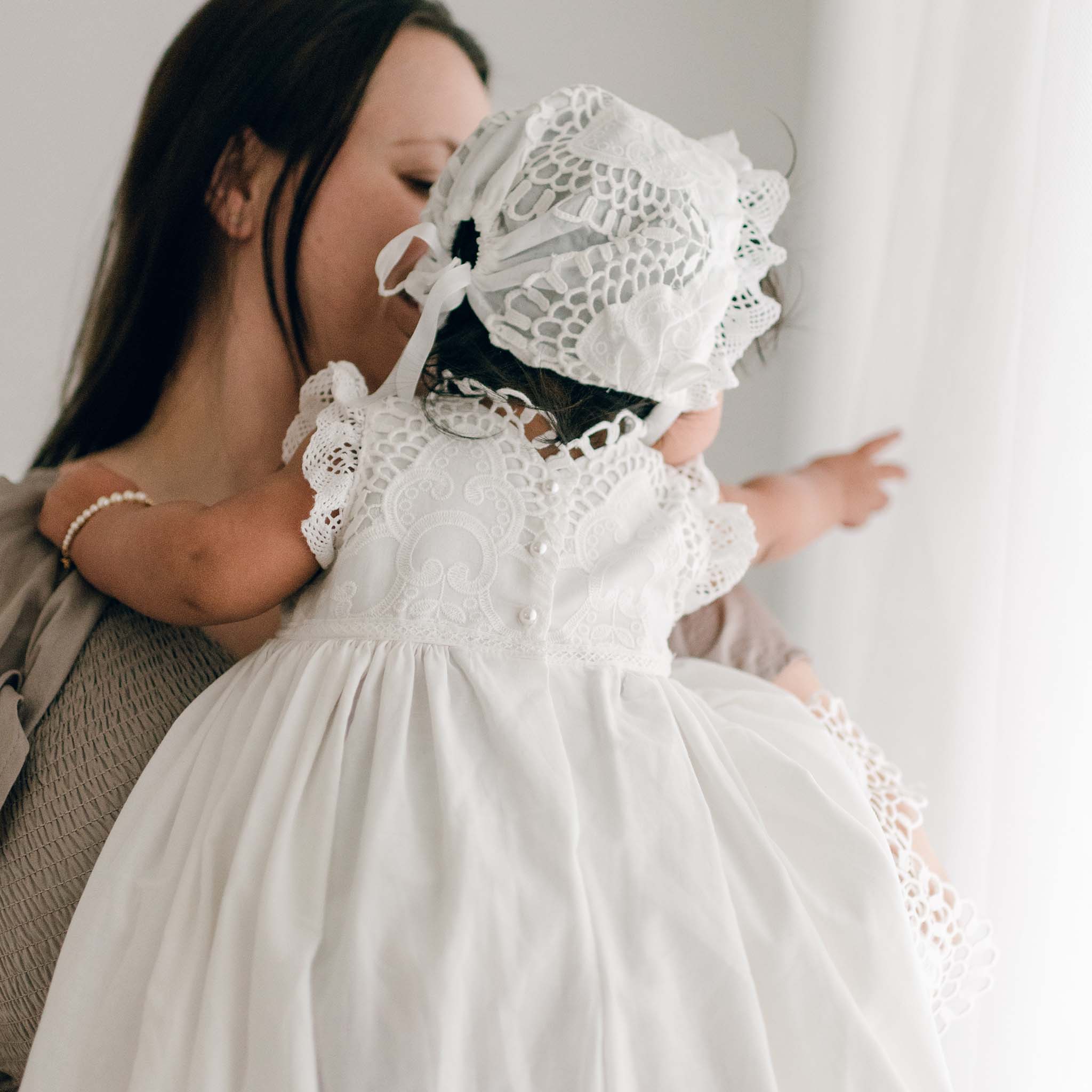 designer christening dress for baby girl Lily Christening Gown & Bonnet at Baby Beau & Belle