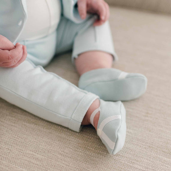 Baby boy robin's egg blue cotton booties