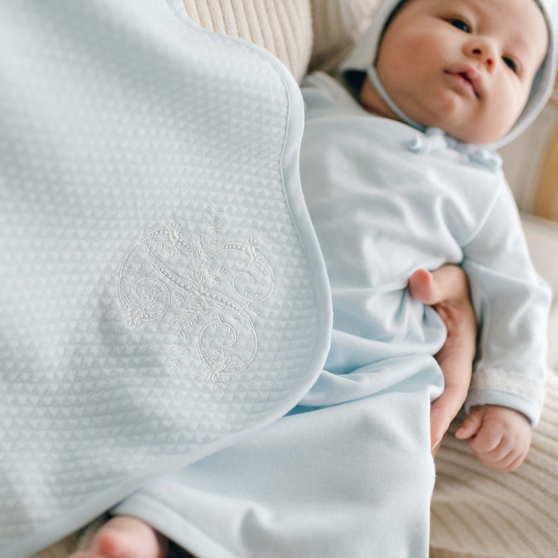 Custom blanket for baby boy in blue cotton
