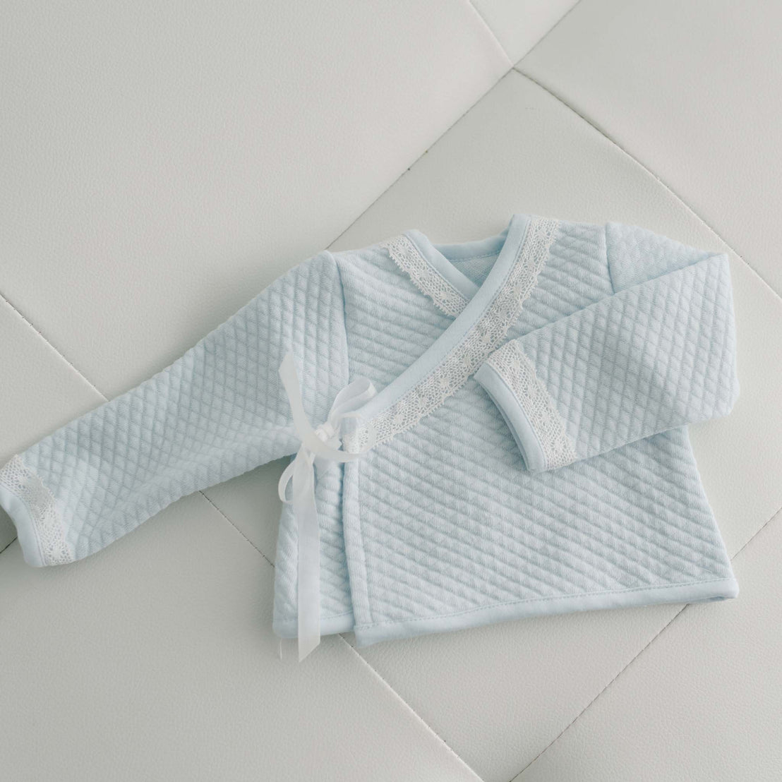 Blue quilted cotton cozy newborn outfit top