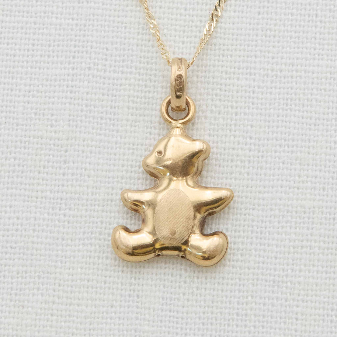 Solid gold teddy bear charm necklace