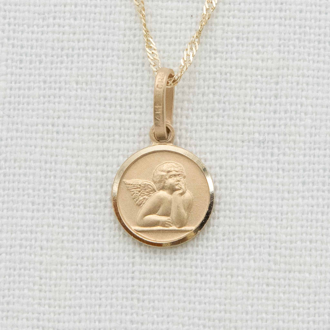 Solid gold angel pendent charm with chain necklace