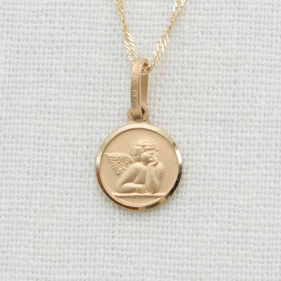 Solid gold angel pendent charm with chain necklace