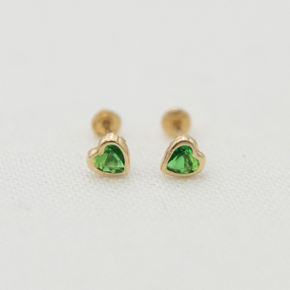 14k Gold Heart Birthstone Earrings
