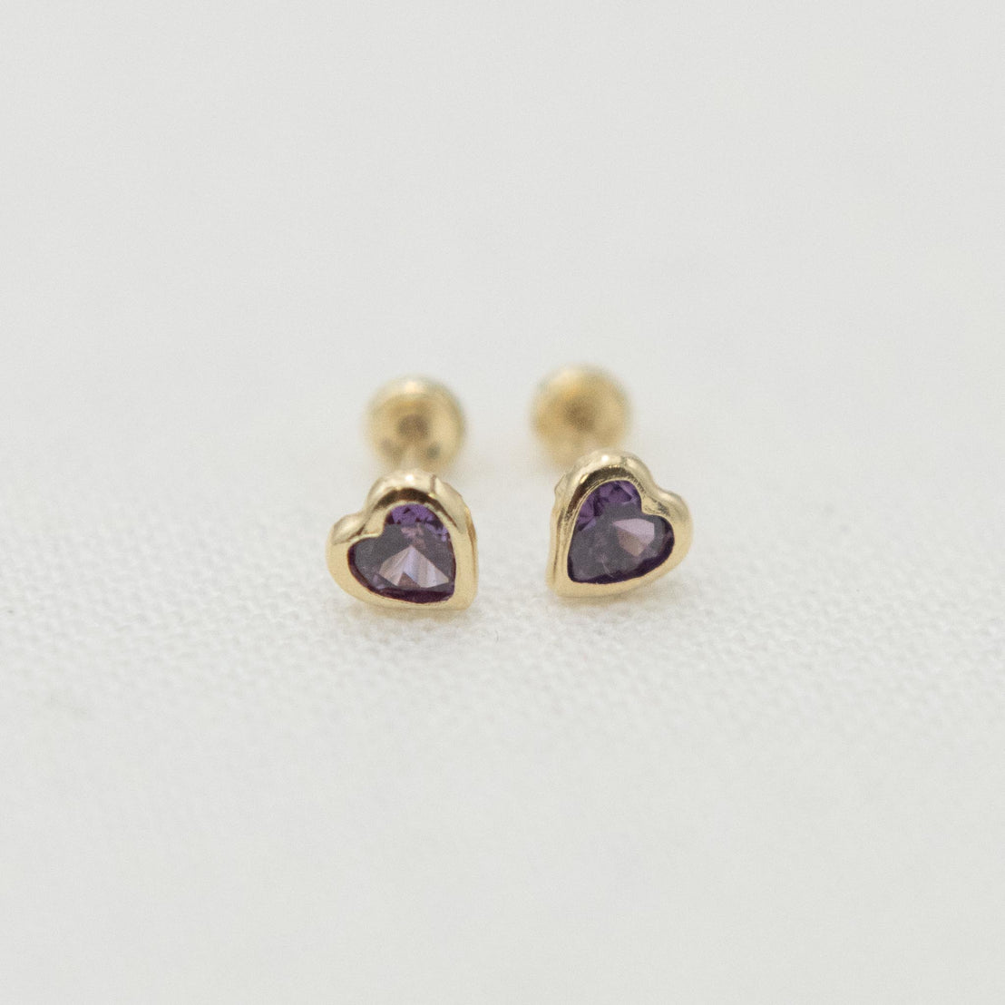 14k Gold Heart Birthstone Earrings