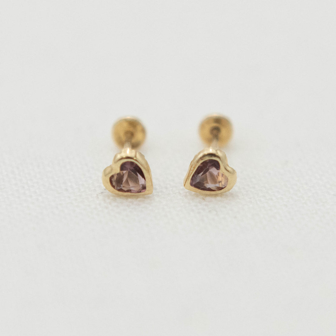 14k Gold Heart Birthstone Earrings
