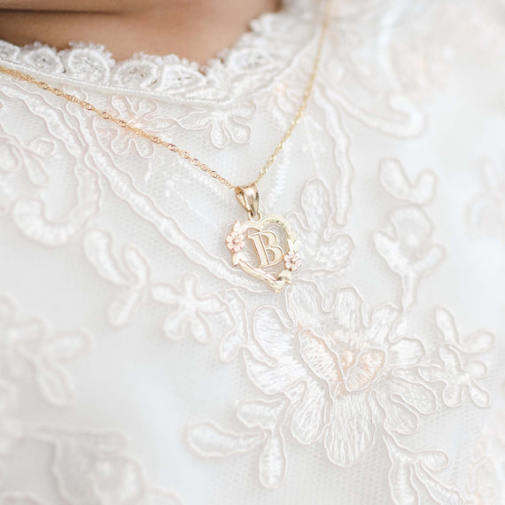 14k Gold Initial Heart Charm with Chain