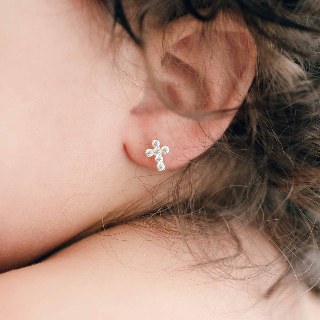 14k Gold & Stone Cross Earrings
