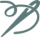 A simple, stylized illustration of a sewing needle threaded with a single strand of thread, depicted in a muted blue-gray color. The needle is slightly curved, and the thread forms a loop as it passes through the eye of the needle.