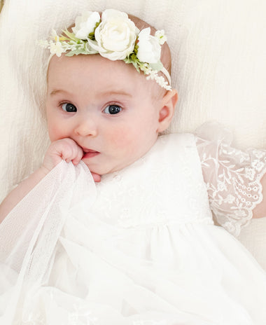Ella flower crown on baby girl 