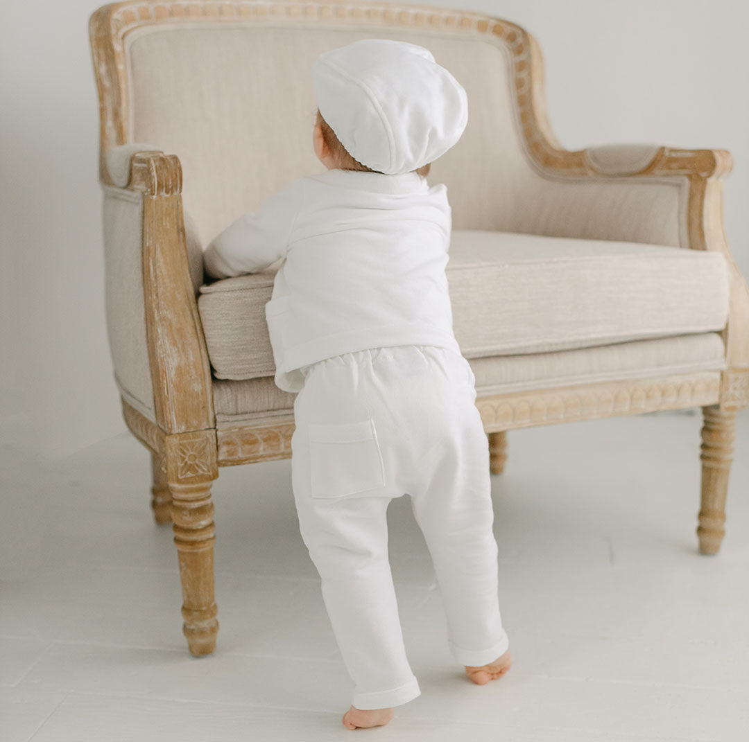 Photo featuring the back of the Miles 3-Piece Suit as worn by a baby boy